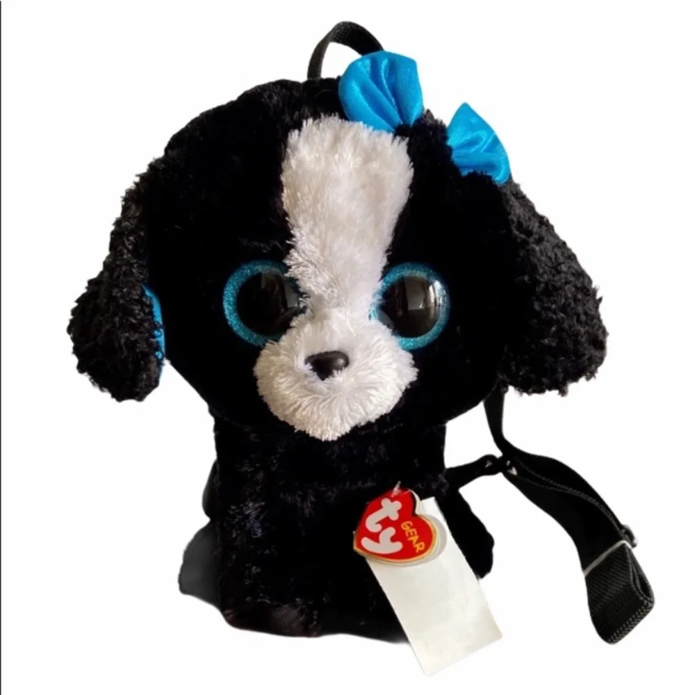 Ty Tracey Black & White Poodle with Blue Bow Backpack